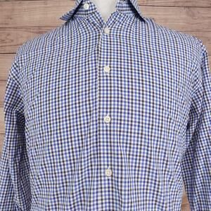 Charles Tyrwhitt Shirt Mens 16.5 36 Blue Check Spread Collar Long Sleeve Cotton